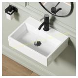 QISHKA Wall Mounted Vessel Sink 19"x14" White