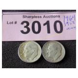 uncirculated 1952 and 1964 Roosevelt dimes