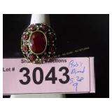 Simulated Ruby and diamond ring  Size 9