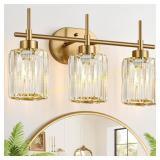 Modern Crystal Vanity Light, 3-Light Gold