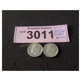 uncirculated 1963D & 1947S Roosevelt silver dimes