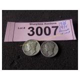 1938 & 1935 mercury silver dimes.