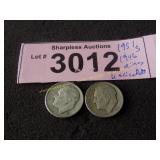 uncirculated 1951 S & 1946 Roosevelt silver dimes