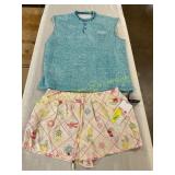 Blue sleeveless top Sz 2XL & pull on shorts Sz XXL