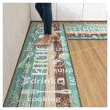 Arttown Teal Anti-Fatigue Kitchen Rug Set 2