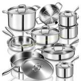 EWFEN 17-Piece Stainless Steel Cookware Set