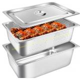Stainless Steel 6" Hotel Pan with Lid, 3 Pack
