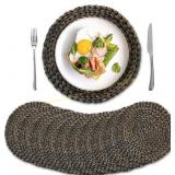 10 Pack Round Woven Placemats, Hyacinth, 13.8"