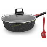 AIKENBBKK 12" Nonstick Frying Pan with Lid Brown