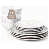 FOBENTA 12-Piece Embossed Dinnerware Set for 4