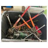 Bolt cutters, wrench, assorted tools