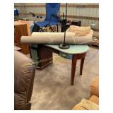 Desk, rugs, floor lamp