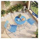 GarveeHome 3-Piece Foldable Bistro Set, Blue