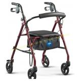 Medline Rollator Walker with Seat, Burgundy