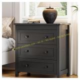 Xixini Farmhouse Nightstand, 3 Drawers, Black