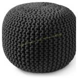 Casafield Round Pouf Ottoman, Black 20' Diam