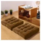 Floor Pillows Set 18x18in Tufted Cushion Brown
