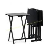 PJ Wood Folding TV Trays, 5-Piece Set - Black