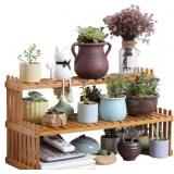 GURECOD 22.8' 2-Tier Bamboo Plant Stand Shelf