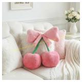 Beeveer Bow Cherry Throw Pillow, Pink