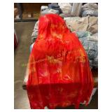 Assorted orange dress, plaid round tablecloth