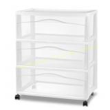 Sterilite Wide 3 Drawer Storage Cart, White