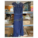 Medium blue dress hi/low skirt with slit, lace top