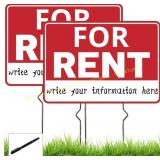 For Rent Signs 17x12, 2 Pack, Metal Stake, Red