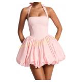 Women Y2K Halter Mini Dress Open Back Corset small