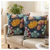 Dark Blue Floral Pillow Covers 18x18