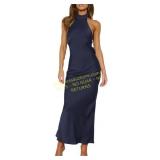 Phicia Satin Halter Backless Maxi Dress size large