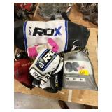 Boxing gloves, 2 punching bags, & punch mitts