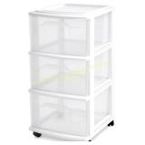 3-Tier Drawer Tower with Removable Wheels, White