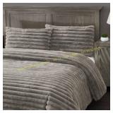 FRYE 2' Jacquard Faux Fur Comforter Set Queen Grey