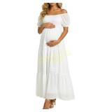 Off-Shoulder Maternity Dress Swiss Dot Boho
