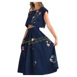 Sz small Women Floral Embroidery 2-Piece Dress Set