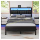 Furnulem Full Bed Frame with Charging Station
