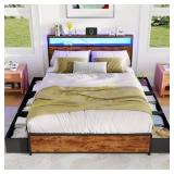 Furnulem - Platform Bed with 6 Drawers and Open St
