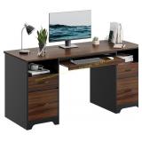 Bestier 59' Computer Desk w/ 4 Drawers, Light Brow