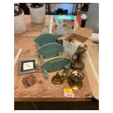 Shelf, Clock, Brass Pieces, Etc