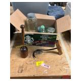 Vintage Meat Hook, Mason Jars, Etc