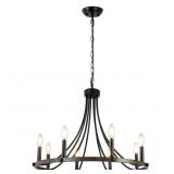 8-Light Black Wood Wagon Wheel Chandelier