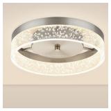 LED Flush Mount Light, 12" Crystal, Nickel