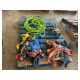 Safety harness, water hose, drill