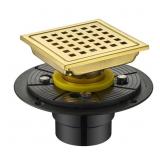 4x4 in. Stainless Shower Drain, Brushed Gold