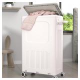 HOME Slim Hamper with Lid 50L Wheels Basket