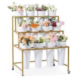 Flower Bar Stand, 3-Layer Metal Cart