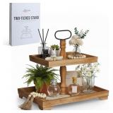Rustic Wood 2-Tier Tray Stand, Farmhouse Decor