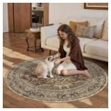 Large Round Rug 6ft: Vintage Circle Carpet
