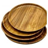 Acacia Round Wood Plates, Set of 4, 12"
